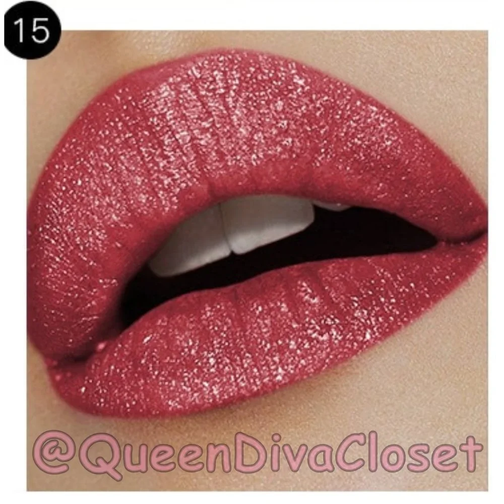Lux Matte Bright Peach Coral Pink #15 Lasting Glitter Gloss Liquid Lipstick Tint - Picture 3 of 5
